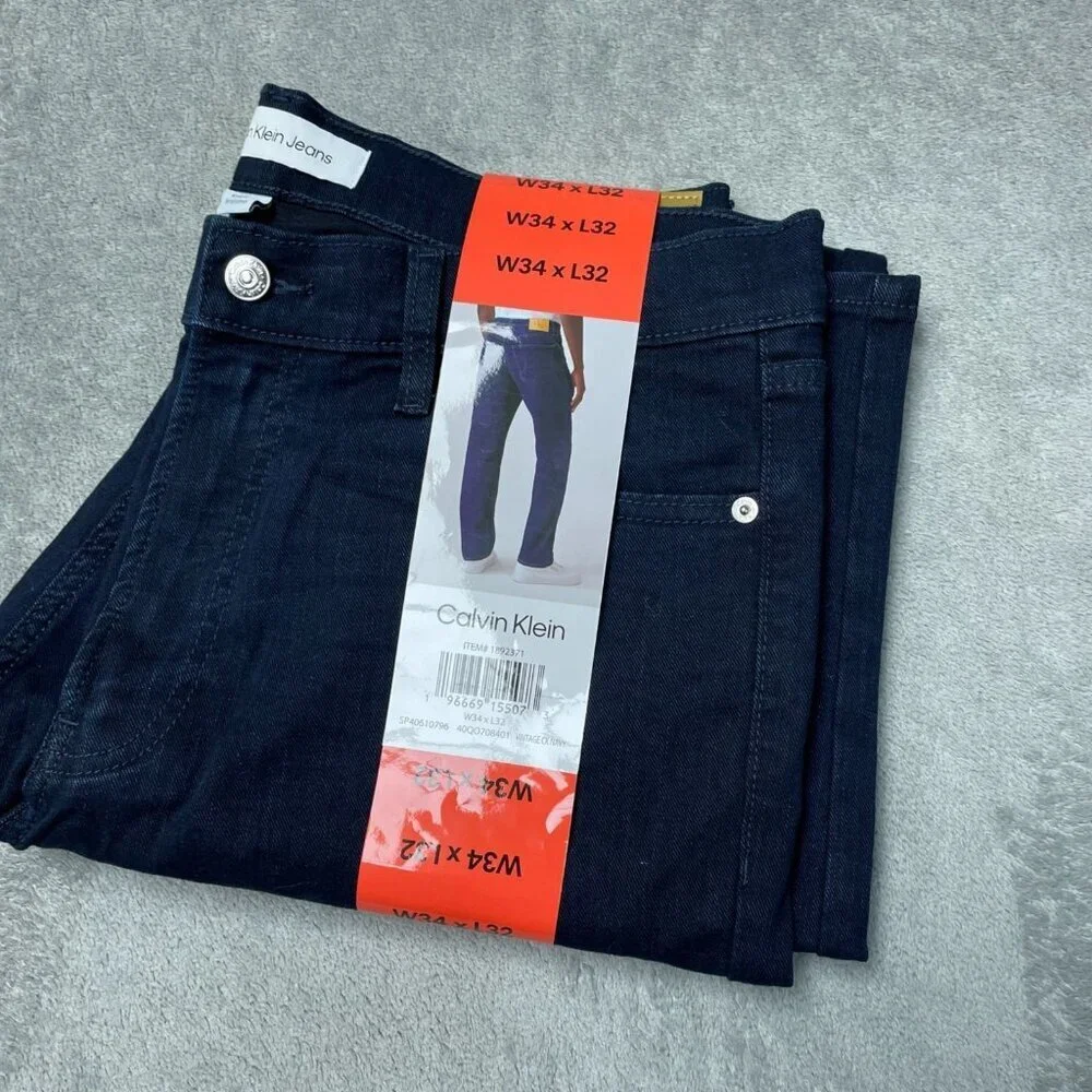 Calvin Klein Men's W34 L32 Dark Wash Straight Jeans K1105
